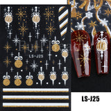 Zjkrl - Christmas Nail Sticker 3D Reflective Shiny Glitter Gold Silver Snowflake Elk Bells Decal Slider For Manicure Decoration NLLS-J24