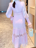 Zjkrl  -  holiday outfits Solid White Woman Dresses Women Spring Autumn Lace Party Elegant Long Sleeve Dress High Waist Luxury Boho Embroidery Runway