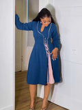 ZJKRL -  Elegant A-Line Long Dress for Women Mid-Calf Spring Blue Gown with Sleeves Simple Female