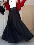 Zjkrl  -  Grey Black Long Skirts Womens Maxi Skirt Autumn Winter Suit Skirt Goth Lolita High Waist Ruffle Pleated Skirts Double Belts