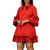ZJKRL -  Elegant Ruffle Party Dress Women Solid Pleated Ruched Mini Evening Wedding Work Business Dress