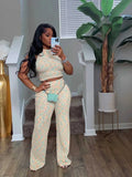 ZJKRL -  2 Piece Sets Womens Outfits Elegant Stretchy Knitted Summer Suit Sexy Sleeveless Top and Pant Suit