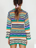 Womens Clothing Women's Dress Tops Female Clothing Autumn Winter Round Neck Knitwear Women's Stripe Pullover Mid Length Sweater