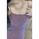 ZJKRL -  Hot Purple Strap Dress Women's Summer Vacation Style Fishtail Slim Fit French Skirt