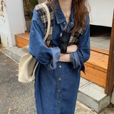 Zjkrl - Casual Long-sleeved Blue Denim Dress Pocket Elegant Denim Fashion Slim Denim Dress 2024 New Autumn and Winter Shirt Women Dress