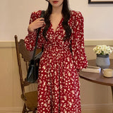 Zjkrl  -  holiday outfits Elegant Autumn Vintage Print Floral Chiffon Dress High Waist Spring A-Line Woman Dresses Party Luxury Long Sleeve Vestido
