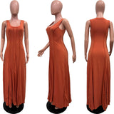 ZJKRL -  New Casual Ruffle Maxi Dress Women Solid Tank Sleeveless O Neck Party Wedding Club Holiday Business Long Dress Women