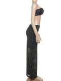 ZJKRL -  Puss Speckled Print 2 Piece Set Sexy Women Seashell Knot Tank Top+See Through Long Skirts Matching Midnight Clubwear Suits