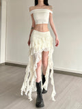 ZJKRL -  Tassels Women Skirts Irregular Hem Multi-Layered Ruffles Lace Patchwork Sweet Summer Trend Daily Skinny Versatile Bottoms