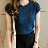 Zjkrl  -  holiday outfits Women Knitted Loose T-shirts O-Neck Casual Tees Tops Summer For Women Solid Short Sleeve Bottoming Shirts