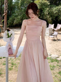 ZJKRL -  Spring Summer New Satin Midi Spaghetti Strap Dresses for Women Pink Dress Wedding Evening Party Dress Prom Robe Vestidos