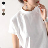 Zjkrl  -  Summer New T Shirt Women Half High Collar Short Sleeve Loose Pullover Tee Japanese Simple Solid All-match Casual Tops