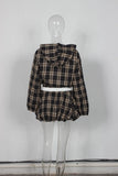 ZJKRL -  Plaid 2-Piece Set Women Zipper Long Sleeves Hooded Short Coat+Patchwork Elastic Waist Puffy Mini Skirt Matching Suits
