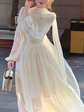 Zjkrl  -  French Elegant Slim Ruffle Dress Summer Women Graduation Evening Party Robe Female Bubble Sleeve Korean Chiffon Vestidos