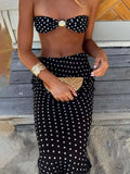 ZJKRL -  Puss Speckled Print 2 Piece Set Sexy Women Seashell Knot Tank Top+See Through Long Skirts Matching Midnight Clubwear Suits