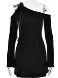 Zjkrl - 2023 Summer Sexy Strapless Longsleeve Hollow Out Mini Dress For Women Bandage Slim Inclied Shoulder Dress Party Night