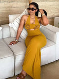 ZJKRL -  Halter Neck Dress for Women Evening Appliques Classy Elegant Gold Dress High Waisted Tights Summer Female Dress Long Sexy
