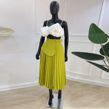 ZJKRL -  Summer Casual Solid Ruched A Line Maxi Skirts Women Elegant Vintage Pleated Party Holiday Work Business Long Skirt Women