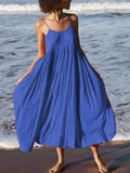 Women Boho Spaghetti Strap Big Swing A Line Long Dress Solid Cotton Sexy Beach Fashion White Black Blue Dresses Vestidos