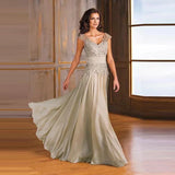 Zjkrl  -  Champagne Chiffon Silk Mother of the Bride Dresses Plus Size Cap Sleeves Formal Wedding Guest Celebrity Evening Dresses