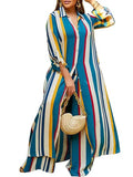 ZJKRL -  Elegant 2-piece Sets for Women Fall Winter Outfits Pants Suit with Long Shirt Blouse Full Sleeve Striped Plus Size Matching Sets