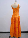 ZJKRL -  Ladies Long Sleeveless Dress Low Waisted Print Dresses Women Summer Sexy Orange Elegant and Chic Dress