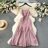 French Chic Elegant Long Dresses Women Spaghetti Strap Ruffles Female Trumpet Dress Backless Holidy Summer Vestidos Dropshipping