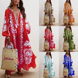 Zjkrl - Autumn Dress 2023 New For Women Color Printed Loose V-neck Vestidos Fashion Casual Long Dresses Beach Party Bohemian MsChuh