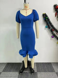 ZJKRL -  Fall Short Sleeve Square Neck Women Hem Ruffles Dress Sexy Party Street Club Midi Dresses Evening Bodycon Vestidos