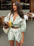 Zjkrl  -  Embroidery Hollow Out 2 Pcs Women Outfits Short Set Half Sleeve Cotton Boho Casual Blouse+shorts Sets Vintage New Set