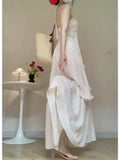 ZJKRL -  White 2 Piece Dress Sets Summer French Romance Elegant Halter Blouse + Sweet Skirts Fairy Style Beach Party Aesthetic