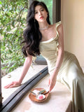 ZJKRL -  New Summer French Fashion Women Spaghetti Strap Elegant Long Mermaid Ruffles Dresses Evening Party Prom Clothes