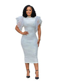 ZJKRL -  Elegant Dresses for Women Ruffle Sleeve Dress Knee Length Wave Print Sexy Summer Light Dress Birthday