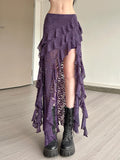 ZJKRL -  Tassels Women Skirts Irregular Hem Multi-Layered Ruffles Lace Patchwork Sweet Summer Trend Daily Skinny Versatile Bottoms