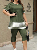 ZJKRL -  2 Piece Sets Women Outfit Solid Color Summer Round Neck Top Casual Suit with Shorts Plus Size Elegant Set