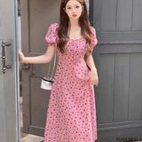Zjkrl - Korean Chic Dress Elegant Temperament New 2024 Woman Japan Floral Print V Neck A Line Lace-Up Bow Tie Retro Vintage Cute Dress