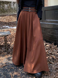 Zjkrl  -  Grey Black Long Skirts Womens Maxi Skirt Autumn Winter Suit Skirt Goth Lolita High Waist Ruffle Pleated Skirts Double Belts