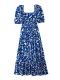 Zjkrl - Summer Dresses 2024 Fashion Women Clothing Ruffle Hem Elegant Midi Dress Crossover V Neck Short Puff Sleeve Print Casual Dress