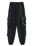 Zjkrl  -  holiday outfits Gothic Women Cargo Pants Black Joggers High Waisted Harajuku Harem Pants Punk Goth Techwear Chain Trousers Female Hip Hop
