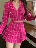 Zjkrl  -  Fall Small Fragrance Vintage Tweed Two Piece Set Women Crop Top Woolen Short Jacket Coat + Mini Skirts Sets Sweet 2 Piece Suits