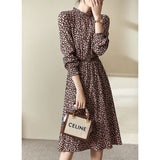 Zjkrl - Floral Printed Midi Dress for Women 2023 Spring Autumn Fashion Ruffled Collar Long Sleeve Belted Vintage Elegant Dresses
