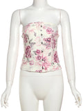 ZJKRL -  Puss Flower Print 2-Piece Set Women Y2K Single-Breasted Metal Buckle Wrap Top+Lace Folds Hem Skirt Sweet Matching Suits