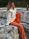 Zjkrl  -  Striped Contrast Color Pants Women Vintage Front Pockets Wide Leg Trousers Female Fashion Office Lady High Waist Y2K Streetwear