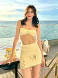 ZJKRL -  Puss Sweet 2Piece Set Women Mesh Patchwork Splits Sleeveless Backless Tops+Folds Skirt Vacation Beach Party Matching Suit