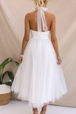 ZJKRL -  Elegant Pleated Mesh Maxi Wedding Dress Women Solid Halter High Waist Sleeveless Party Cocktail Bridesmaid Long Dresses