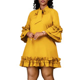 ZJKRL -  Elegant Ruffle Party Dress Women Solid Pleated Ruched Mini Evening Wedding Work Business Dress