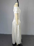 ZJKRL -  White Dresses Woman Summer Pleated Ruffle Hem Sexy Dress Ladies Off The Shoulder Elegant Long Slim Dress