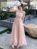 ZJKRL -  Spring Summer New Satin Midi Spaghetti Strap Dresses for Women Pink Dress Wedding Evening Party Dress Prom Robe Vestidos