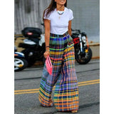 ZJKRL -  Women's Vintage Multicolor Plaid Wide Leg Pants Hight Waist Loose Casual Bottoms for Female Summer Plus Size Trousers