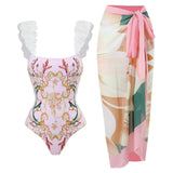 ZJKRL  -  Blue Printed Bubble Strap Swimsuit, High Waist, Slim Bikini and Skirt, Retro Square Neck, Backless, Fashion